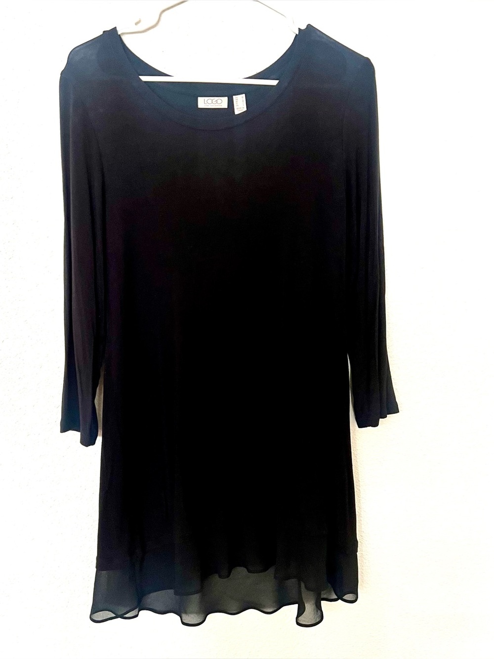 LOGO by Lori Goldstein Black Long-Sleeve Tunic with Sheer Hem.  Size M